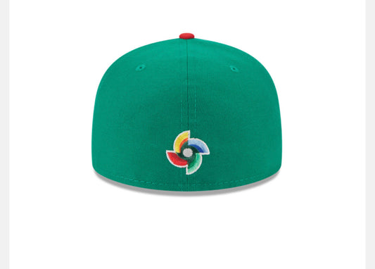 NEW ERA 59FIFTY WORLD BASEBALL CLASSIC 2023 MEXICO ON FIELD GAME FITTED HAT KELLY GREEN SCARLET RED Size 7 1/2