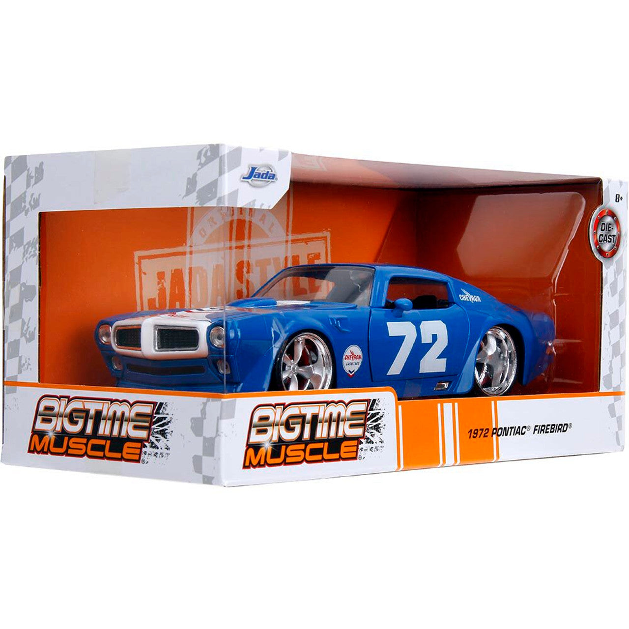 1972 Pontiac Firebird - Blue Chevron #72 1:24 Scale Diecast Model Car by Jada Toys