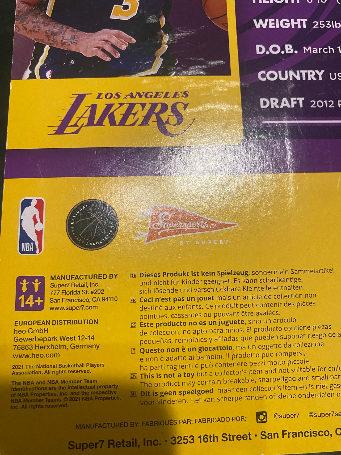 Basketball Superstars LA Lakers Anthony Davis Supersports by Super7 Basketball Figure