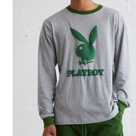 Playboy by PacSun Gray & Green Long Sleeve Shirt