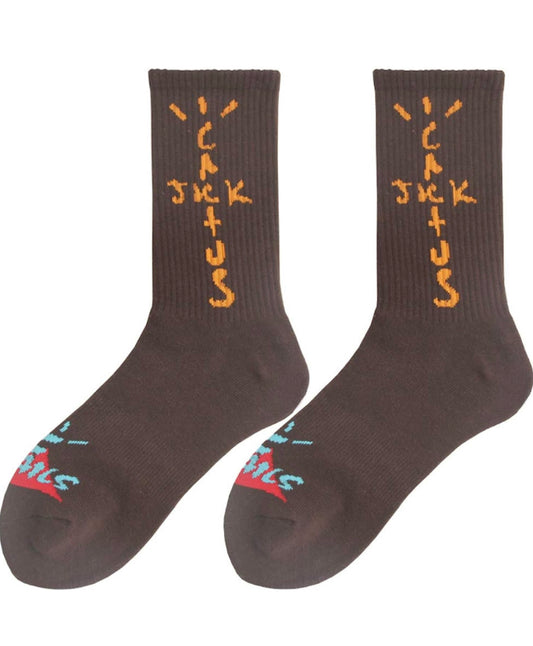 New Cactus Jack Logo Trails Unisex Soft Crew Sport Socks Brown Color