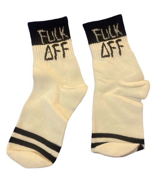New!! F-Off White With Black Crew Socks