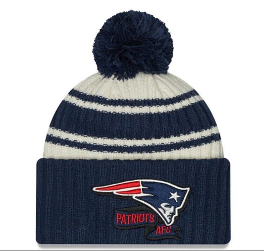 2022 New England Patriots New Era NFL Knit Hat Sideline Beanie Pom Stocking Cap