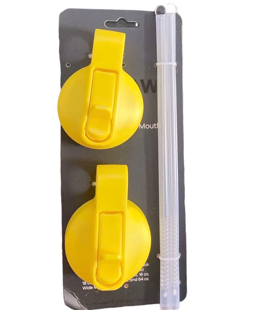 New!! 2 Pack Yellow Wide Mouth With 2 Straws And 2 Straw Cleaners