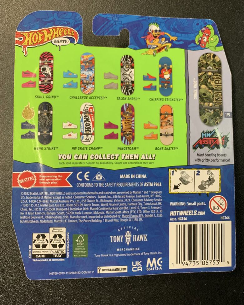 HOT WHEELS SKATE TONY HAWK SKULL RIDE Fingerboards