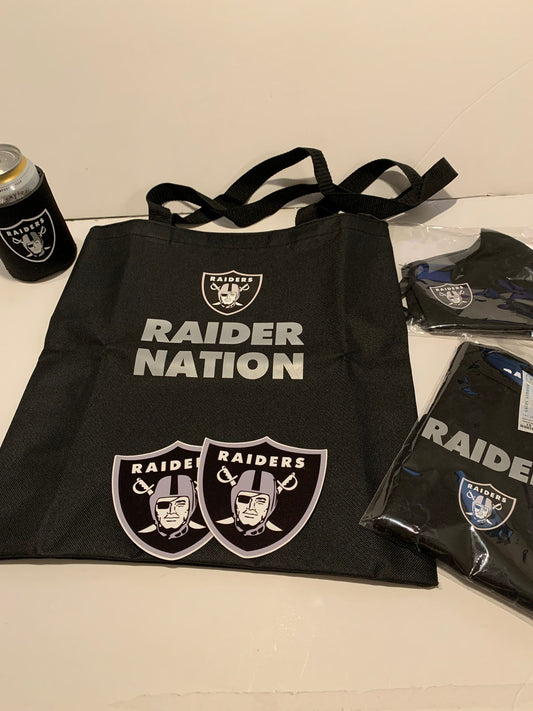 New!! Black Raiders Tote Reusable Bag! High quality! 16” Comes With A Free 4” Waterproof Raiders Sticker