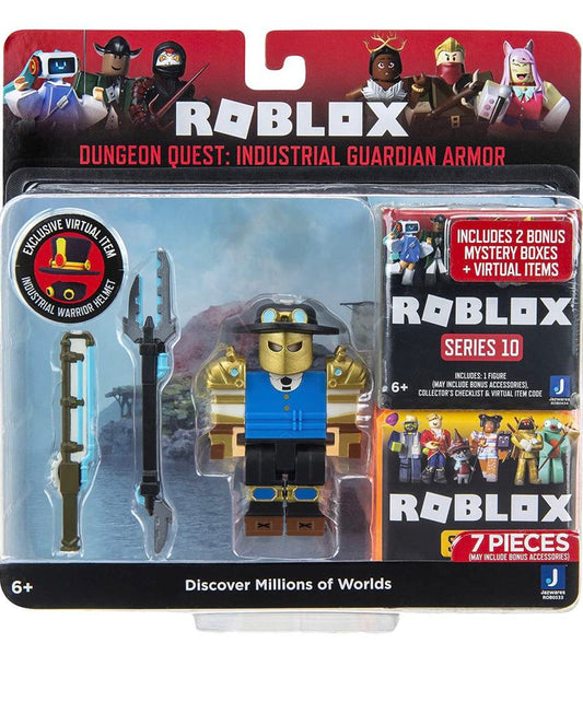 New! Roblox Action Collection - Dungeon Quest: Industrial Guardian Figure Pack + Two Mystery Figure Bundle [Includes 3 Exclusive Virtual Items]