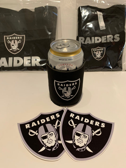 New!! RAIDERS SOFT FOAM CAN BOTTLE COOLER KOOZIE Comes With A Free 4” Waterproof Raiders Sticker