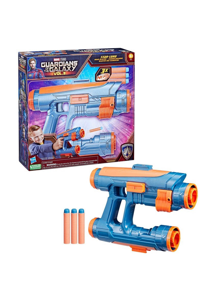 Marvel Studios' Guardians of The Galaxy Vol. 3 Nerf Star-Lord Quad Blaster, 3 Nerf Darts,