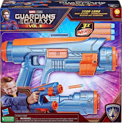 Marvel Studios' Guardians of The Galaxy Vol. 3 Nerf Star-Lord Quad Blaster, 3 Nerf Darts,