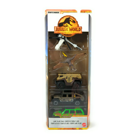 Matchbox Jurassic World Dominion Land 'n Air Team 1:64 Scale Vehicle & Dinosaur 5-Pack