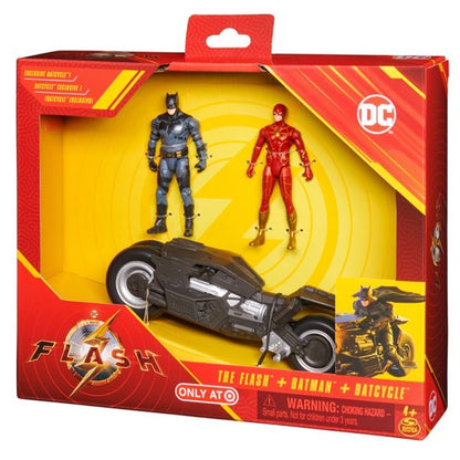 New!  DC Comics The Flash Batcycle with Action Figures - 3pk