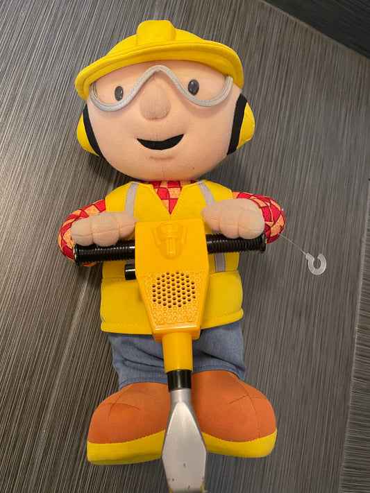 2001 Bob The Builder 13” Talking Jack Hammering Bob Plush Hasbro Working Vintage