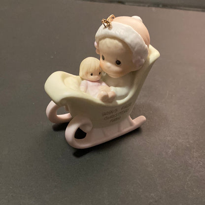 1989 Precious Moments Ornament Babys 1st First Christmas Sled Samuel J Butcher