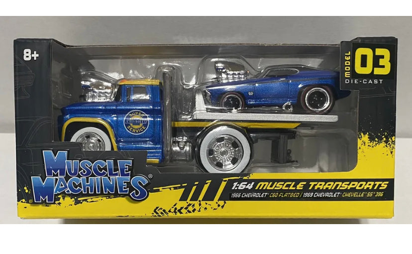 1966 Maisto Muscle Machines Chevrolet C60 Flatbed & 1969 Camaro SS (Cart)