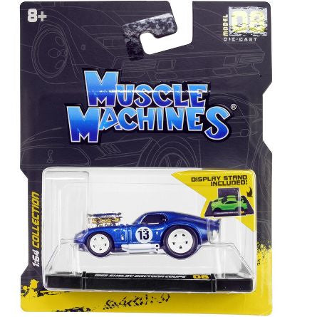 1965 Shelby Daytona Coupe #13 Blue Metallic with White Stripes 1/64 Diecast Model Car by Muscle Machines