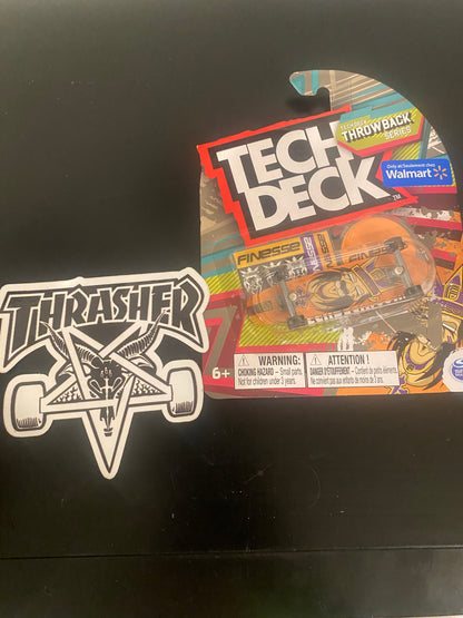 Tech Deck Throwback Series Finesse Skateboard Walmart Exclusive ultra rare Comes With A Free Waterproof Thrasher Sticker!