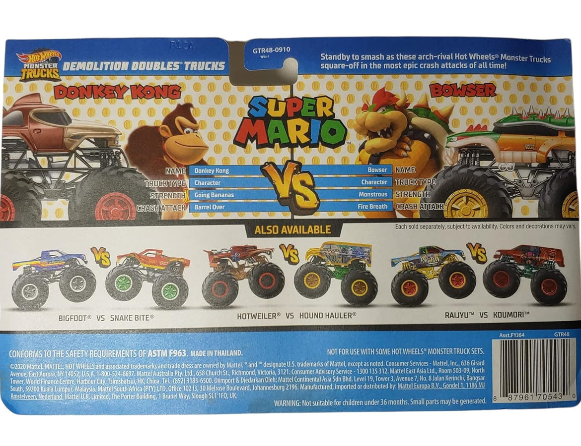 Hotwheels Monster Trucks Donkey Kong vs Bowser - 2021 Demolition Doubles (1:64 Scale Double Pack)