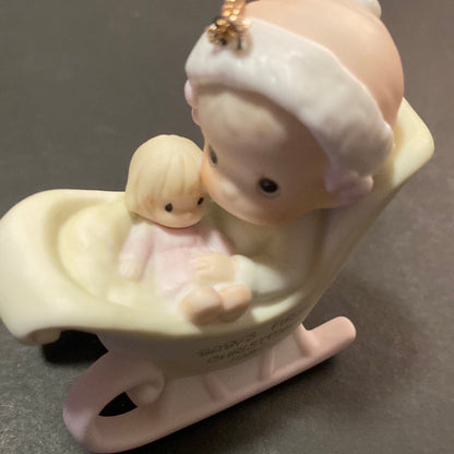 1989 Precious Moments Ornament Babys 1st First Christmas Sled Samuel J Butcher