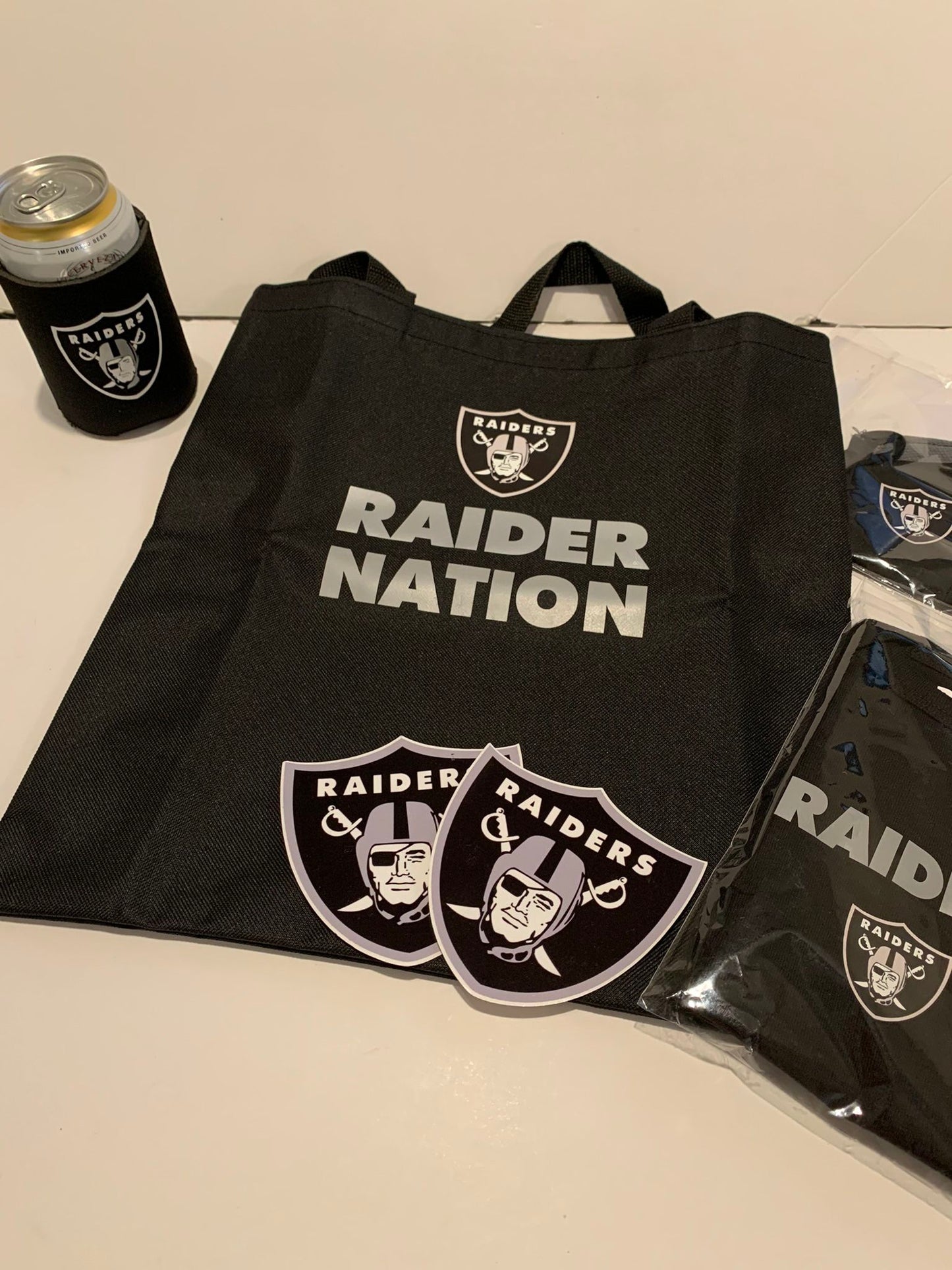 New!! Black Raiders Tote Reusable Bag! High quality! 16” Comes With A Free 4” Waterproof Raiders Sticker