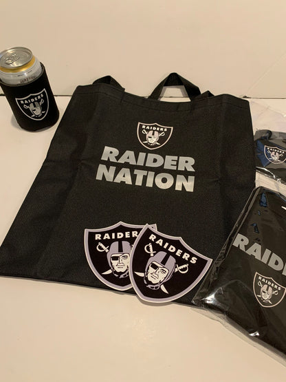 New!! Black Raiders Tote Reusable Bag! High quality! 16” Comes With A Free 4” Waterproof Raiders Sticker