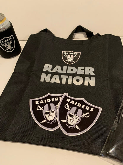 New!! Black Raiders Tote Reusable Bag! High quality! 16” Comes With A Free 4” Waterproof Raiders Sticker