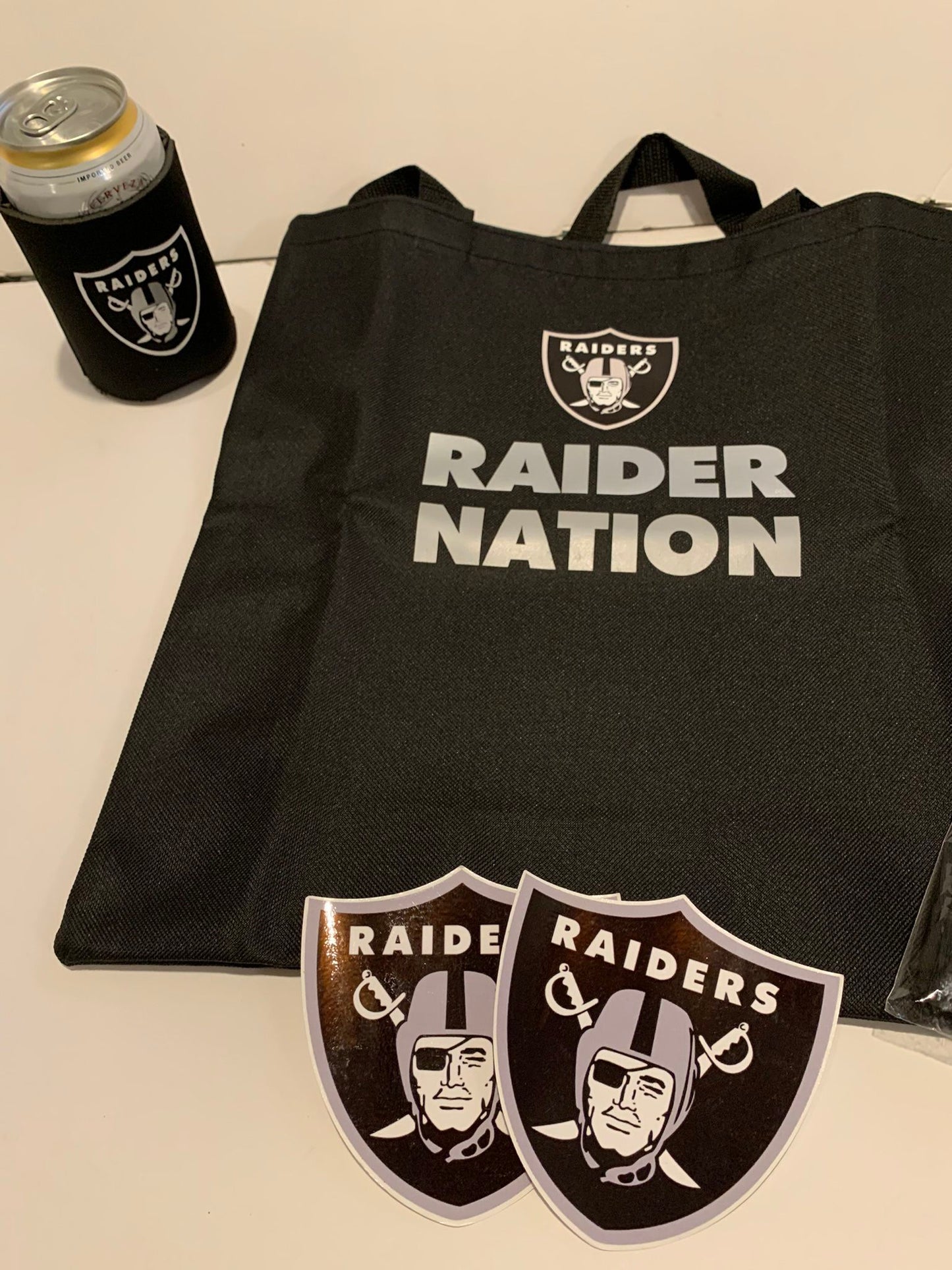 New!! Black Raiders Tote Reusable Bag! High quality! 16” Comes With A Free 4” Waterproof Raiders Sticker