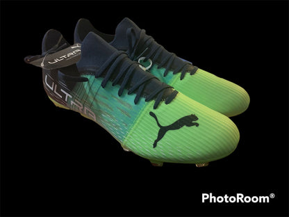 PUMA Soccer Cleats 11.5 Mens SuE Ultra 3.3 FG/AG Soccer Cleat Green Glare/Elektro Aqua/Spellbound