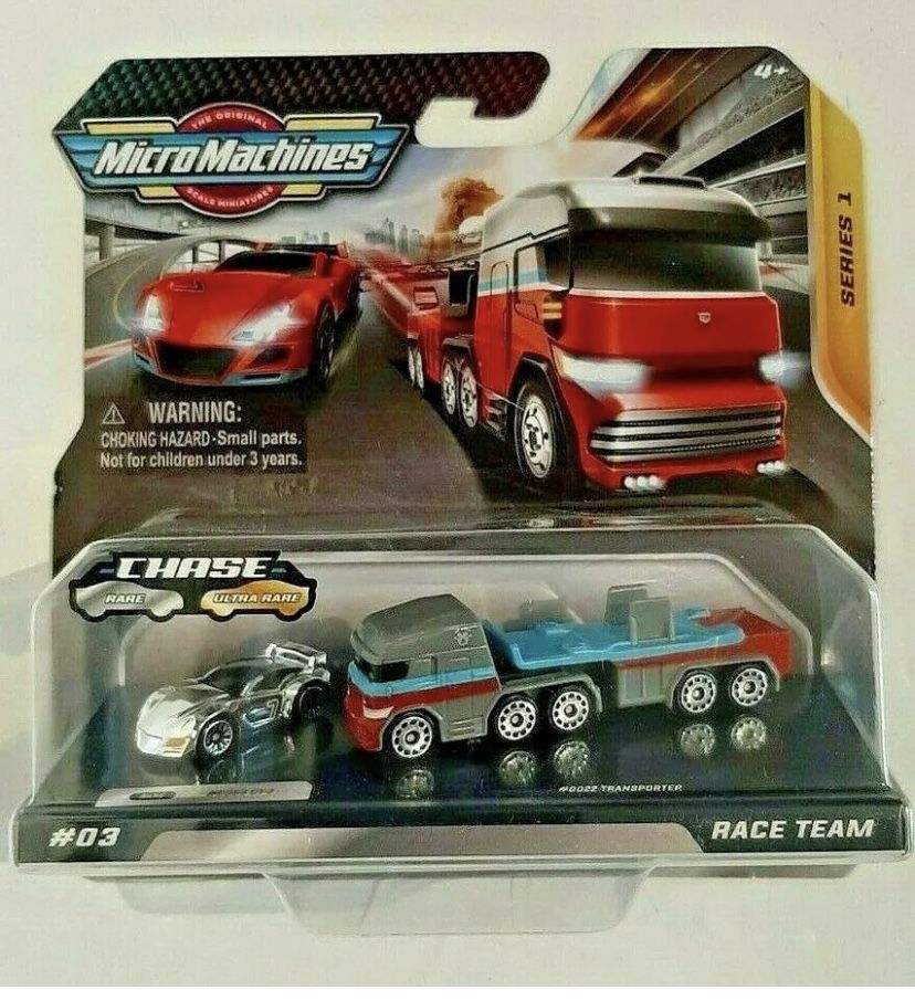 Micro Machines Race Team #3 with RARE CHASE CAR CHROME- Series 1-Boys-4+