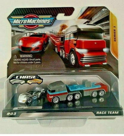 Micro Machines Race Team #3 with RARE CHASE CAR CHROME- Series 1-Boys-4+