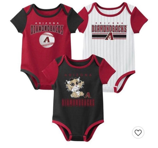 MLB Arizona Diamondbacks Baby Boys' 3pk Bodysuit Set 0-3 Months!