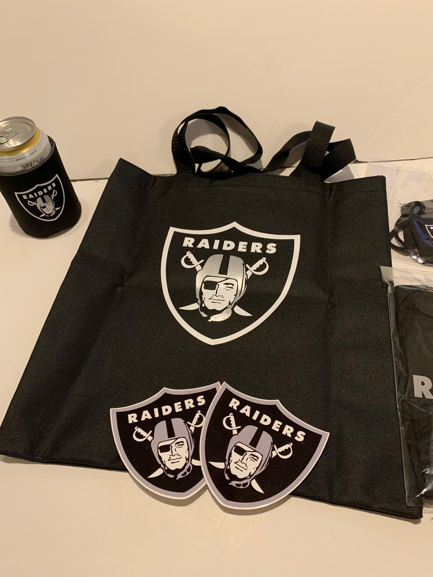 New!! Black Raiders Tote Reusable Bag! High quality! 16” Comes With A Free 4” Waterproof Raiders Sticker