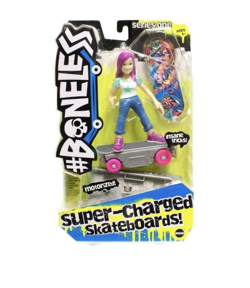 New!! #Boneless Super-Charged Mini Toy Stunt Skateboard with Poseable Skater - Mia