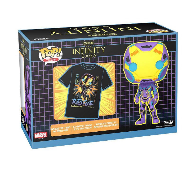 Funko Pop Tee Rescue Iron ManBlacklight And Tee Shirt