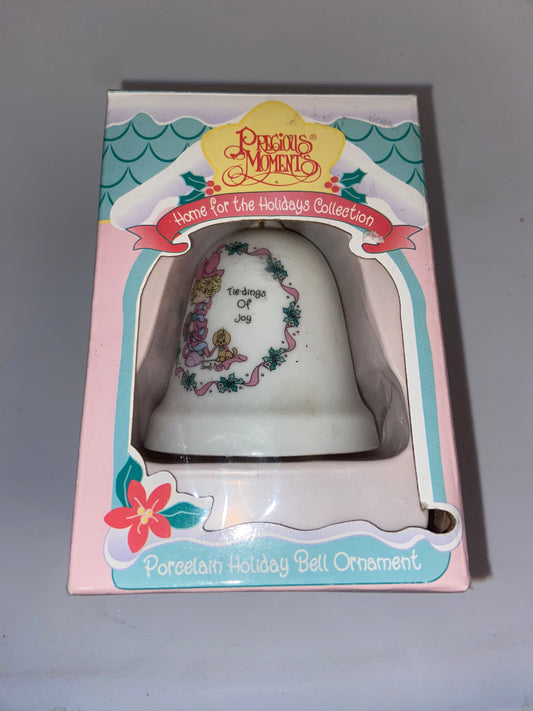 Precious Moments Tie-Dings of Joy Home  for the Holiday Collection Porcelain Holiday Bell Ornament