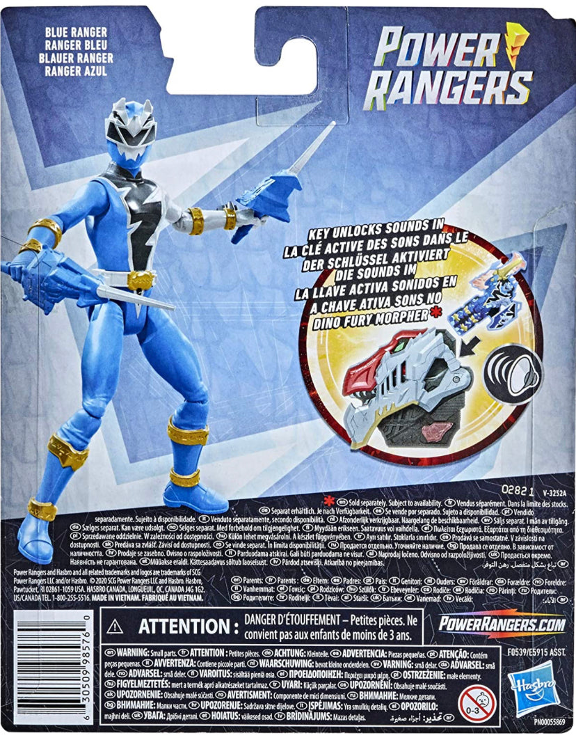 New!! Power Rangers Dino Fury Blue Ranger 6-Inch Action Figure Toy Inspired by TV Show with Dino Fury Key and Weapon Accessories for Ages 4 and Up