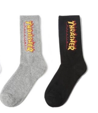 New!! Thrasher flame gray crew socks