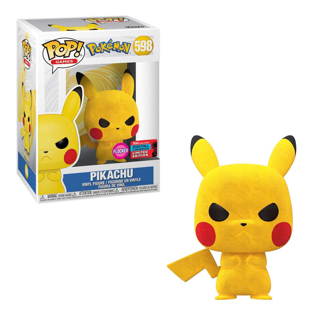 New!! Funko Pop! Games: Flocked Grumpy Pikachu 2020 NYCC Exclusive Vinyl Figure #598