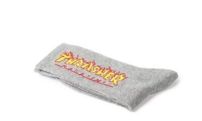 New!! Thrasher flame black crew socks