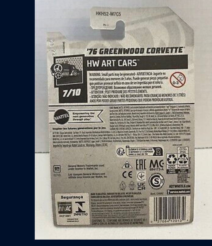 New!!! 2021 —7/10 Hot Wheels, 76 Greenwood Corvette HW art cars