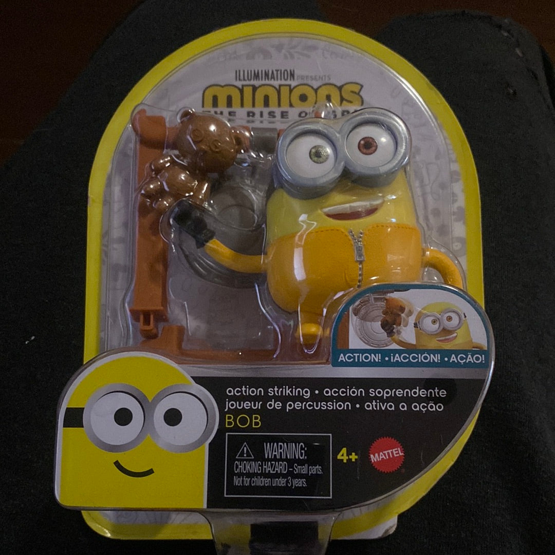 Minions: Rise Of Gru Bob Button Activated Action Figure Approx 4-in With Gong & Teddy Bear Accessories Gift For Kids Ages 4 Years & Older